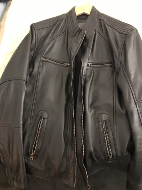 HE2 Premium Genuine Cow  Leather Biker Jacket Real Black Jacket for Men