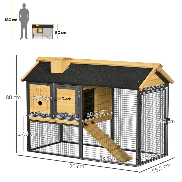 OUTDOOR RABBIT HUTCH with Run, Removable Tray, Ramp, Small Animal House
