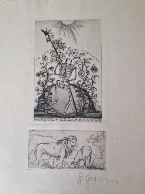 Frank Sepp. Ex Libris Herzog Geza Konyve.rad + Rem 140 X 100/ 195 X 100. Sign