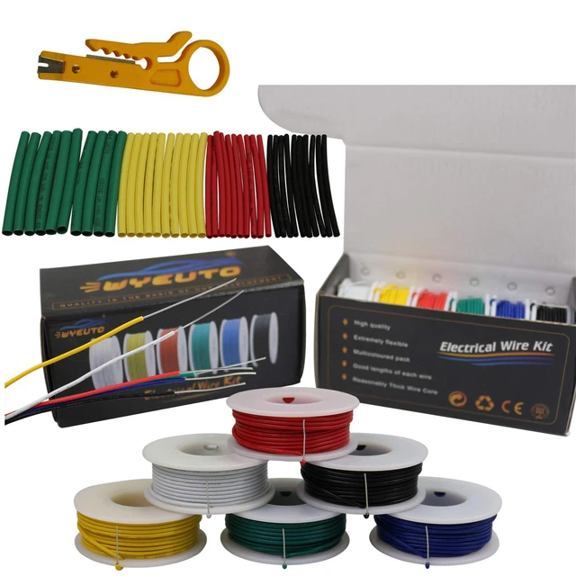 PVC Electrical Hook up Wire Cable (Solid Wire) 20 Gauge 6 Colors 19.6 Feet Each