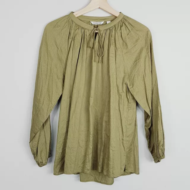 [ COUNTRY ROAD ] Womens Olive Green Self Stripe Blouse Top | Size AU 8