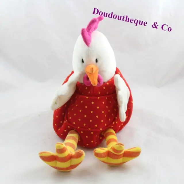 Doudou marionnette poule LILLIPUTIENS rouge grelot 28 cm (CEMO)