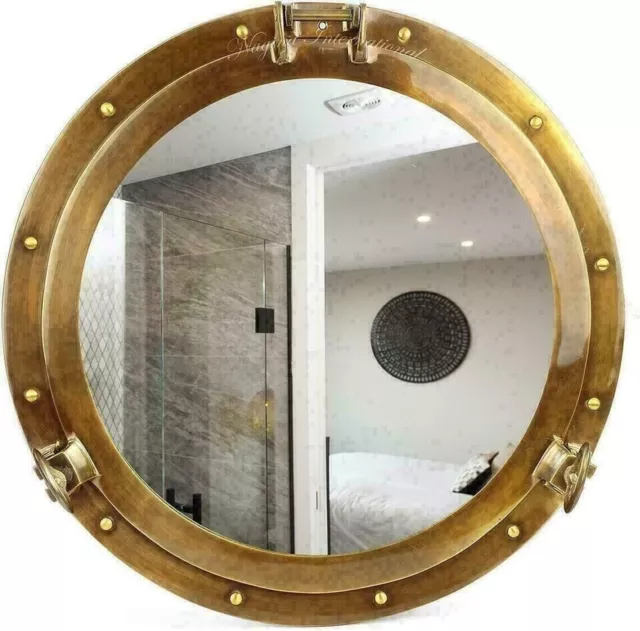 20"Brass Porthole Gold Finish Port Mirror Wall Hanging Ship Porthole Home Decor