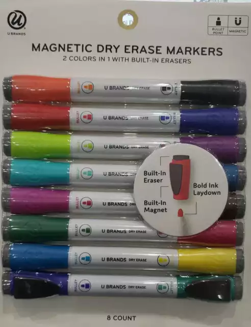 U Brands Antimicrobial Chisel Tip Dry Erase Markers with Built-In