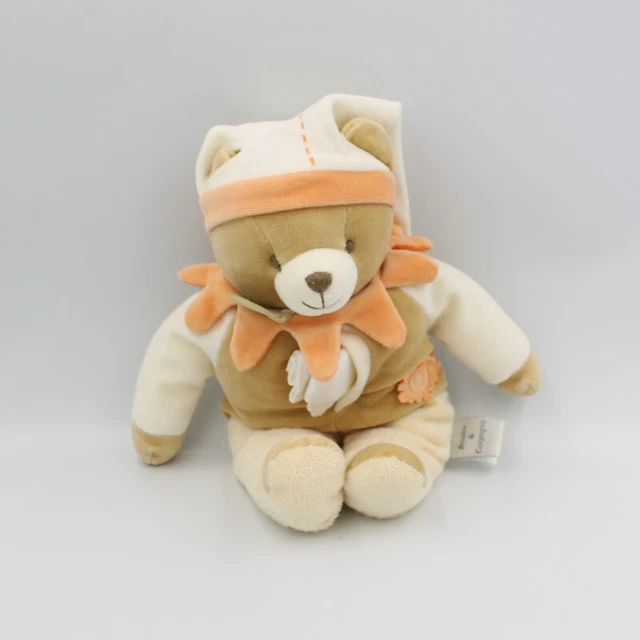 Doudou et compagnie ours arlequin douvelours beige orange blanc mouchoir - 4145