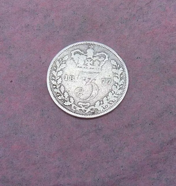 GB UK Queen Victoria -  1877  Silver (.925) Threepence.    Very Good   KM# 730