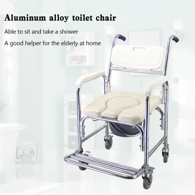 Multifunction Wheeled MoBile Toilet Commode Shower Chair Wheelchair For Elderly