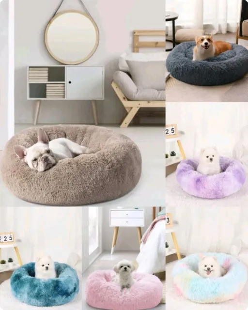 Donut Plush Pet Dog Cat Bed Fluffy Soft Warm Calming Bed Sleeping Kennel 2