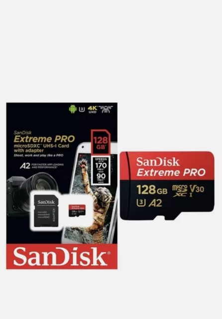 SanDisk Micro SD Extreme Pro 128GB Class 10 Memory Card + Adapter Sdxc Uhs-1