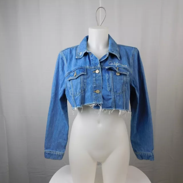 Old Navy California Palm Tree Embroidered Cropped Denim Jacket - Large #2477