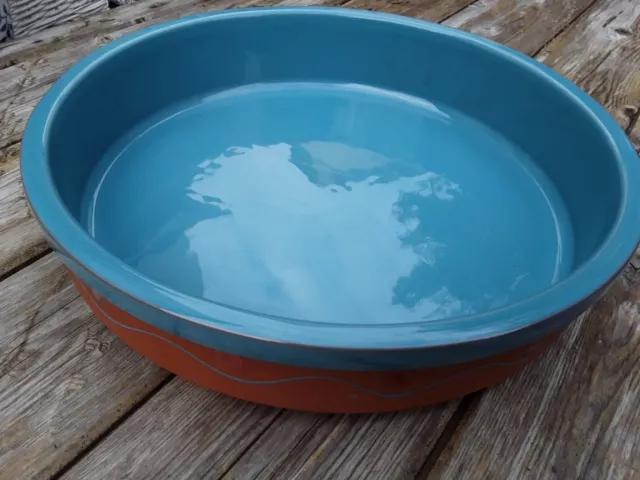 Vintage Himark TERRA COTTA Turquoise Large Round Shallow Bowl / Dish