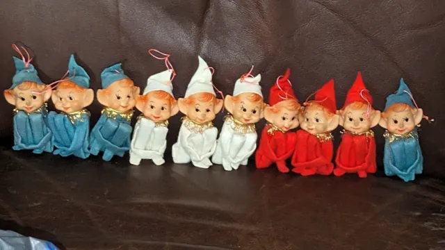 10 VTG CHRISTMAS Pixie Elf Elves MCM Japan Knee Hugger Rare White Red ...