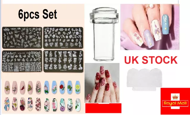 Nail Stamping Kit Gel Print Nail Art Templates Stencils Painting Tools UK .