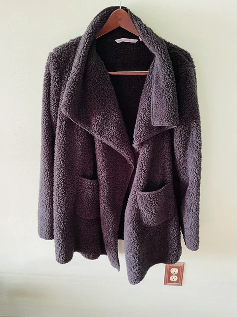 Hugs from Soft Surroundings Women Medium Sherpa Fleece Oversized Cardigan Black