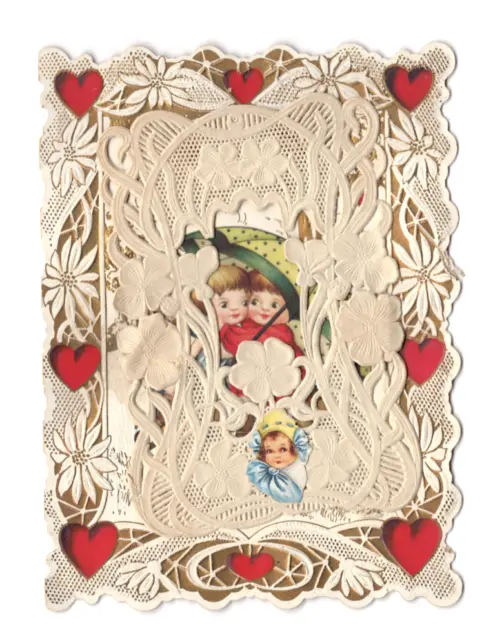 Antique Whitney Made Embossed Paper Lace Die Cut Valentine Card