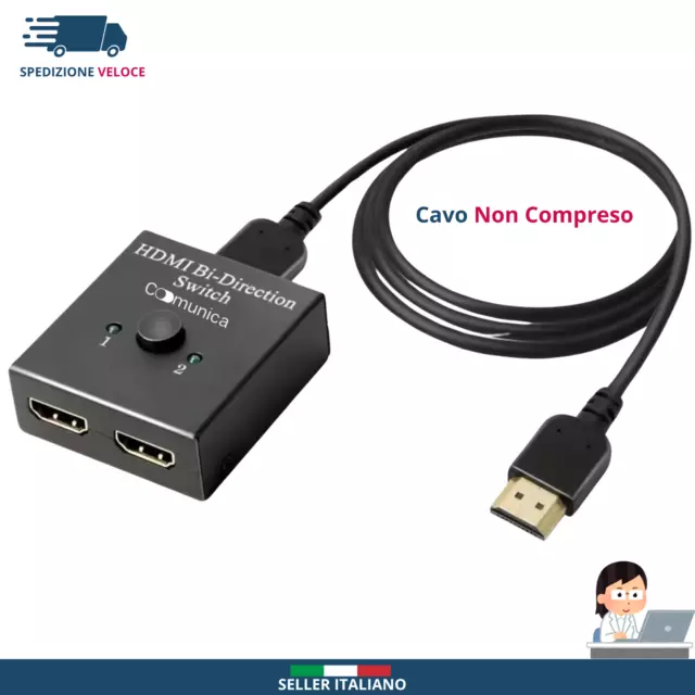 Switch HDMI 4K@60Hz 2 in 1 Out Bidirezionale Splitter HDMI Sdoppiatore 2.0 🚚IT