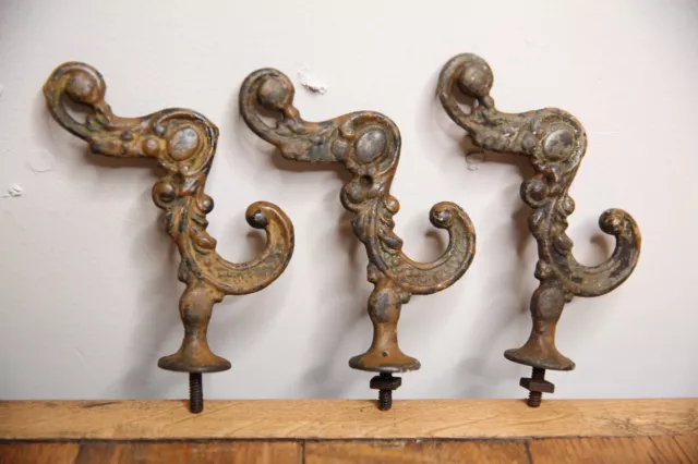 Antique Curtain Rod Tiebacks Holder Hooks Cast Iron hat rack coat hooks ornate 2