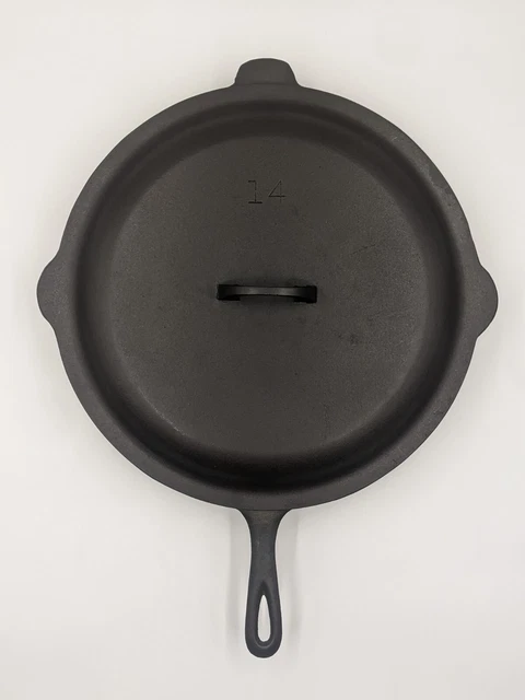 Vintage Lodge #14 (US) Cast Iron Skillet 3 Notch Fancy Handle Lid Huge