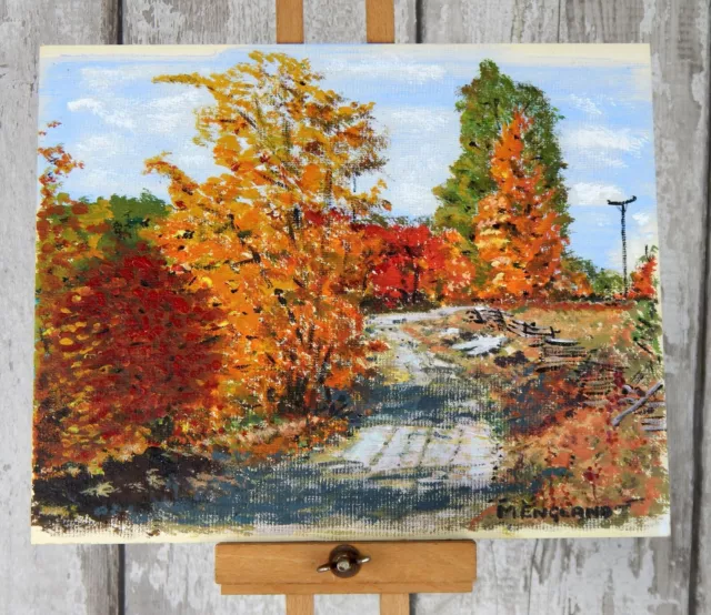 Original Vintage Oil on Board Painting Fall in Canada Autumn - Signed M England