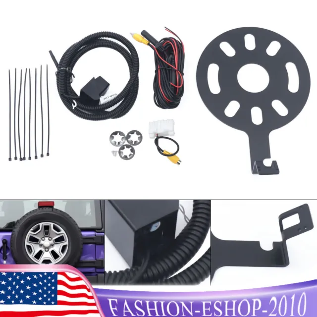 Rear View Backup Camera Kit w/ Spare Tire Bracket For 2007-2018 Jeep Wrangler JK