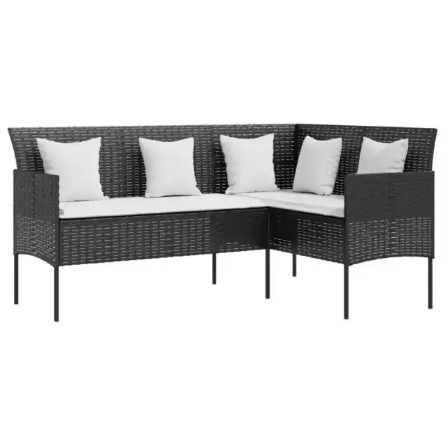 Sofa in L-Form in Schwarz aus Polyrattan mit Kissen
