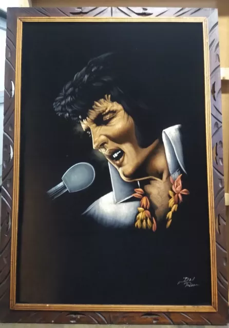 Vintage 24 X 36 Elvis Presley Black Velvet Oil Painting Handpainted Signed Art