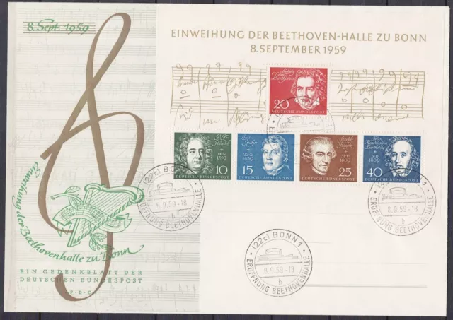 BRD Block 2 Beethoven Block mit Ersttagssonderstempel Bonn auf FDC 140 M€