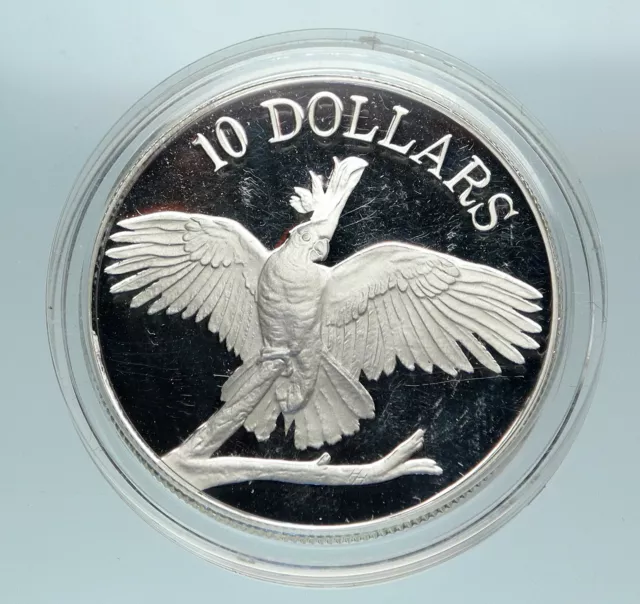 1990 AUSTRALIA UK Queen Elizabeth II COCKATOO BIRD Proof Silver $10 Coin i84706