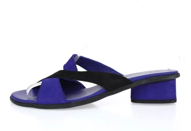 Womens ARCHE Blue Black Leather Slip On Slides Block Heels Sandals Size 38