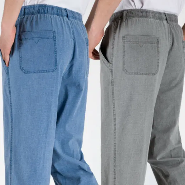 Men's Casual Pants Summer Men's Thin Cotton Hemp Trousers Elastic Waist Pants