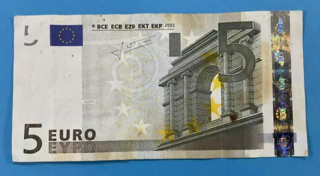 *5 Euro* 2002 Banknote - Single Circulated 5 Euro Bill - 5 European Union Note