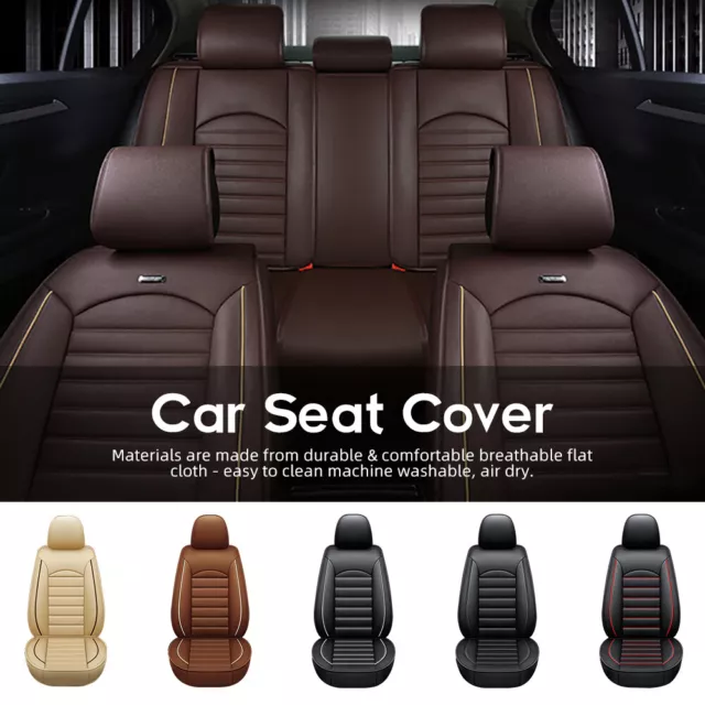 5 Seat Full Set Car Seat Cover Luxury Leather Universal Front Rear Back Cushion