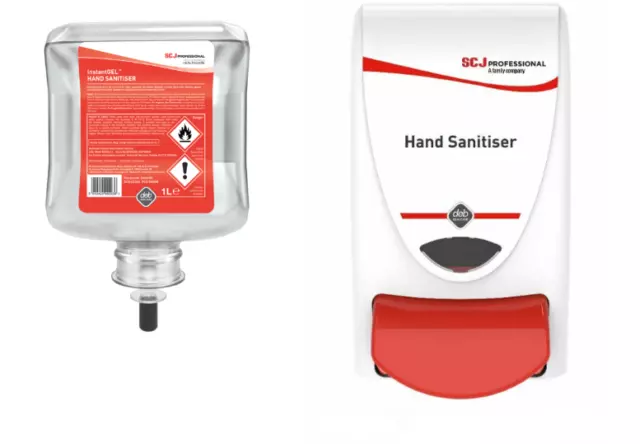 Deb Sanitise Dispenser & DEB Cutan Instant Gel Sanitiser Cartridge 1 Litre