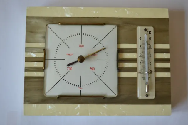 altes Wetterglas Barometer Thermometer Wetterstation Perlmutt Dekor DDR ? Deko