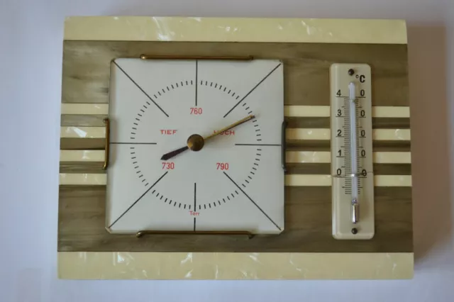 altes Wetterglas Barometer Thermometer Wetterstation Perlmutt Dekor DDR ? Deko