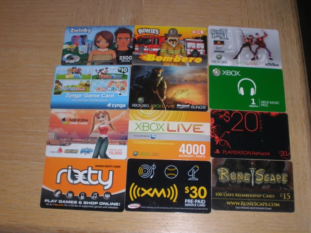 Game Cards   12 different new and used collectible gift cards