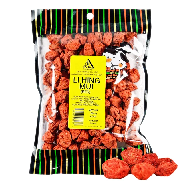 Asia Trans Seeded Red Li Hing Mui Crack Seed Plums - Hawaiian Favorite