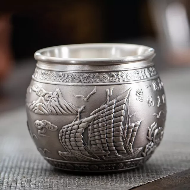 pure silver tea cup health care handmade cup marked 999 sterling silver 110ml