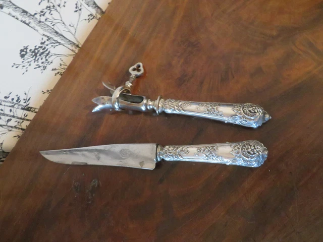 Ensemble Couteau à Découper Et Manche à Gigot - Manche Argent Fourré - Vintage Argenté