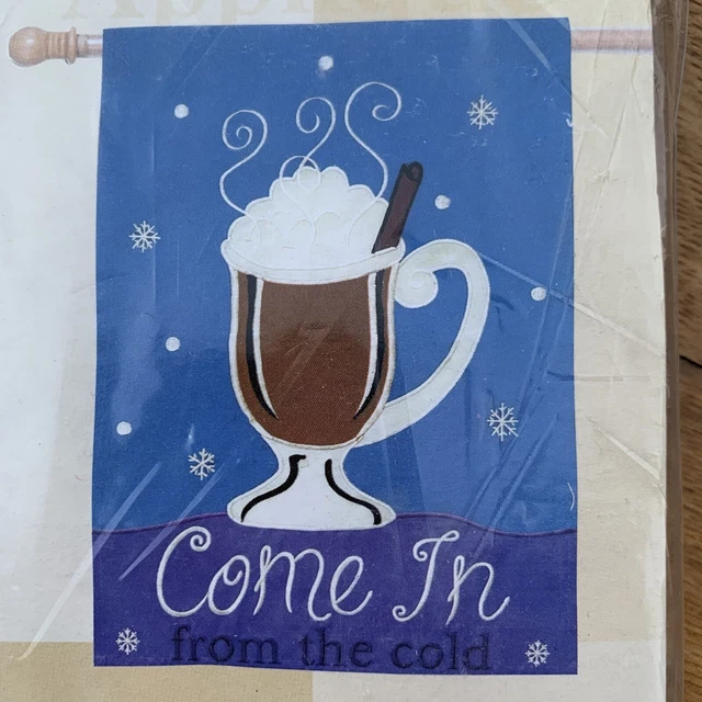 Toland Come In From The Cold Hot Cocoa Garden House Flag 28"x44" New