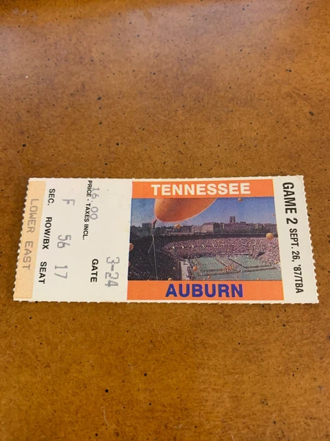 1987 Tennessee Vols #11 v Auburn Tigers #3 Football Ticket