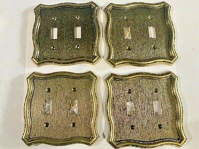 4 Beautiful Gold Metal double outlet light switch plate covers vintage antique w