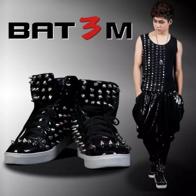 NEW MEN'S SNEAKERS Spike Studded Punk Casual ankle boots High-Top ...