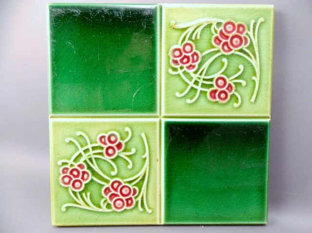Antique Art Nouveau Majolica Tile  19th Tube-lined Belgium