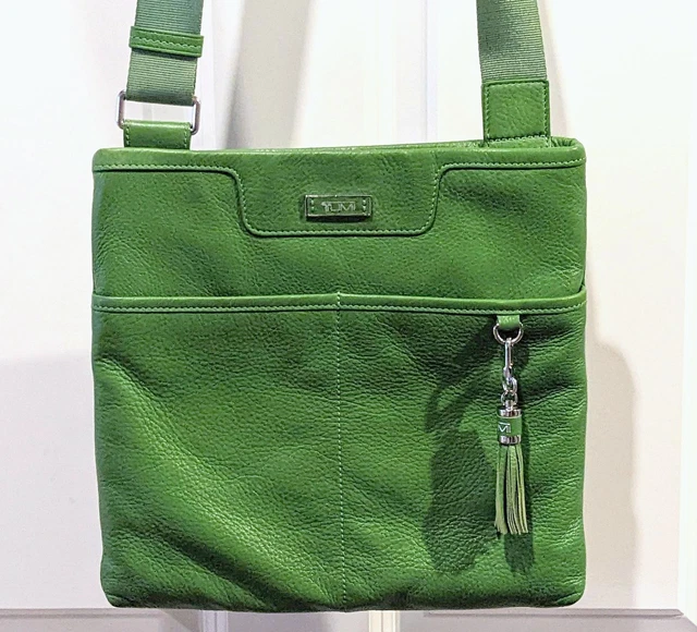 RARE Tumi Adeline Leather GREEN Top Zip Crossbody Bag Adjustable Strap