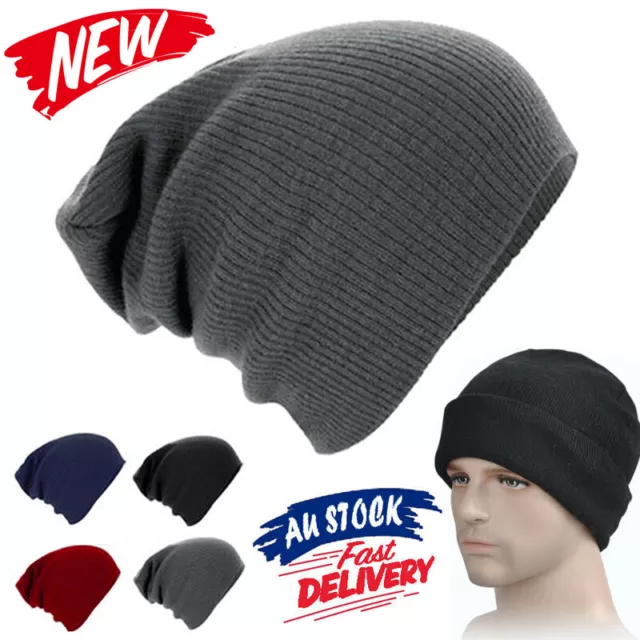 Mens Women Unisex Slouch Baggy Oversized Winter Warm Ski Rib Knit Beanie Hat Cap