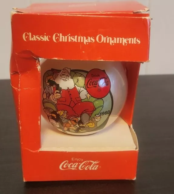 Classic Coke Coca Cola Christmas Ornament 1960 Santa Elves Scene