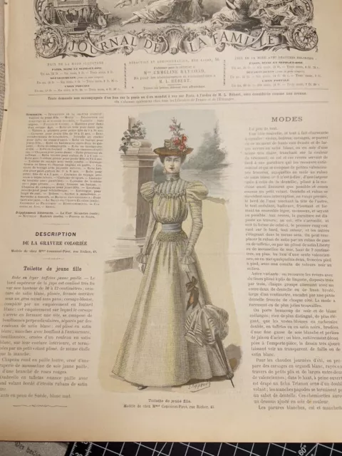 Revista Antigua 1897 Ilustración Retro De Moda Mujer Raro Revista Coloreada...