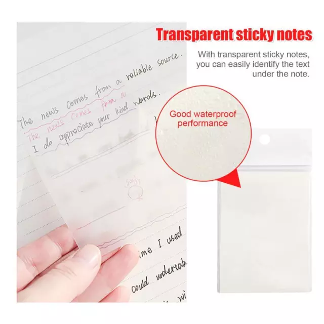 Transparent Sticky Notes Clear Self-Sticky Translucent Memo Pad 200 Sheets Hot 2