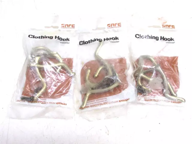 Nos! Lot Of (6) Safe Hardware Brass Coat & Hat Hooks, V6660Bp